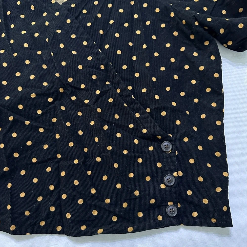 Madewell Polka Dot Corduroy Wrap Top XL Black Cottagecore Whimsigoth Academia